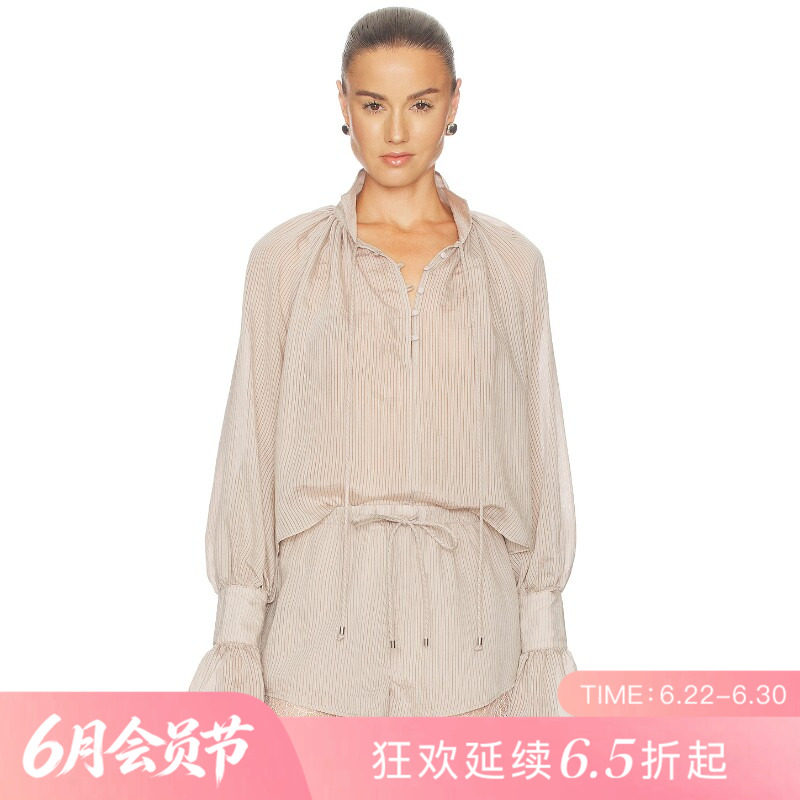 [夏季新品]REVOLVE米色无袖短款修身衬衫灯笼袖雪纺优雅上装