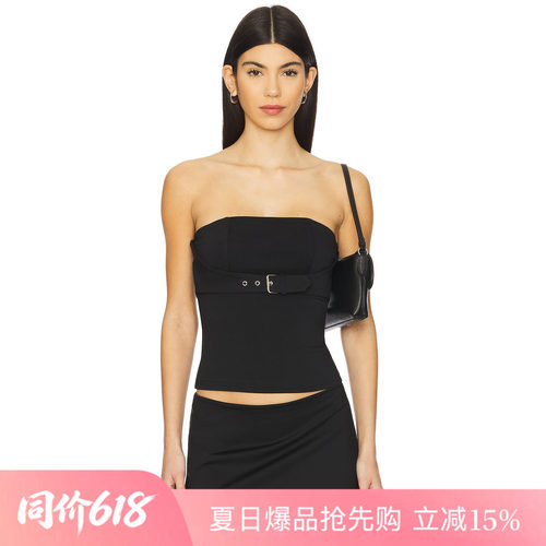 [夏季新品]REVOLVE黑色背心简约抹胸纽扣短款修身性感上装