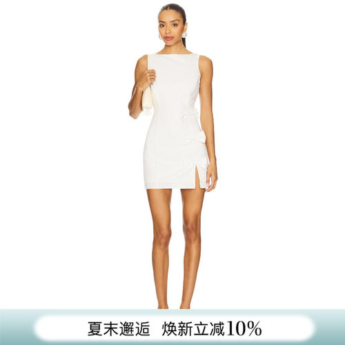 [夏季新品]REVOLVE白色褶皱百搭显瘦短款简约无袖连衣裙