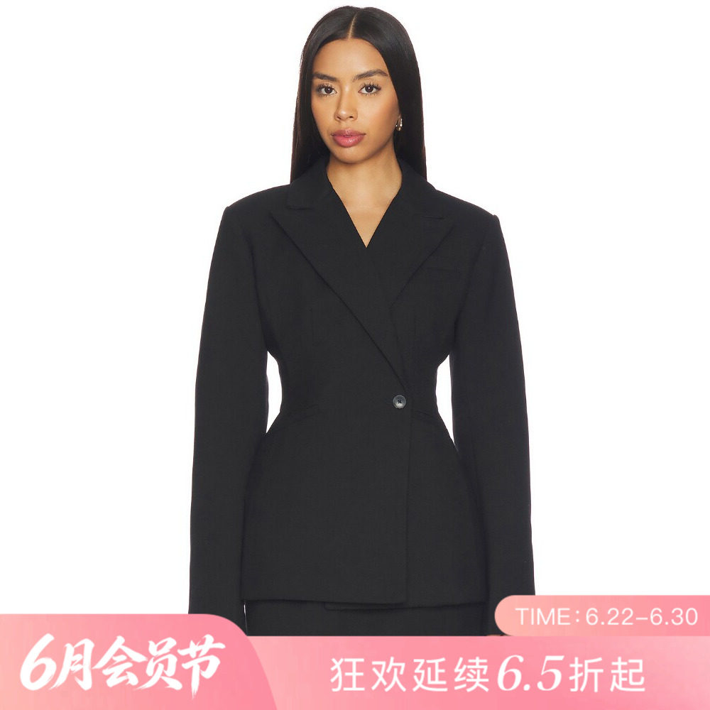 [夏季新品]REVOLVE黑色外套西装领单排扣通勤风修身夹克