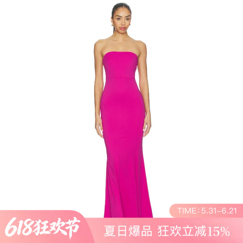 [夏季新品]REVOLVE玫红色抹胸优雅修身抹胸裙甜美法式