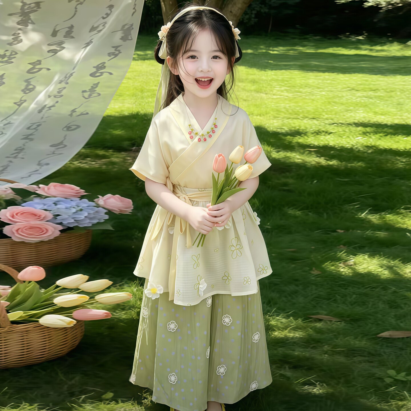 汉服女童2026新款夏季小女孩国风改良宋制古装新中式汉服裤子套装图片