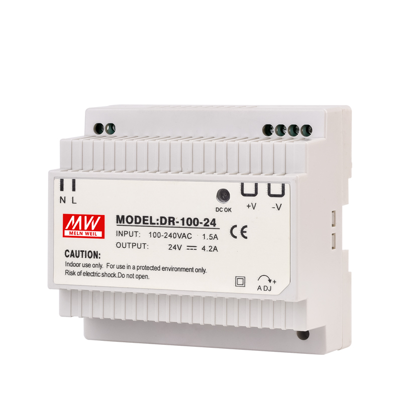 明纬100W导轨式开关电源DR-100-24V4E.2A直流12V15V楼宇自动化DIN