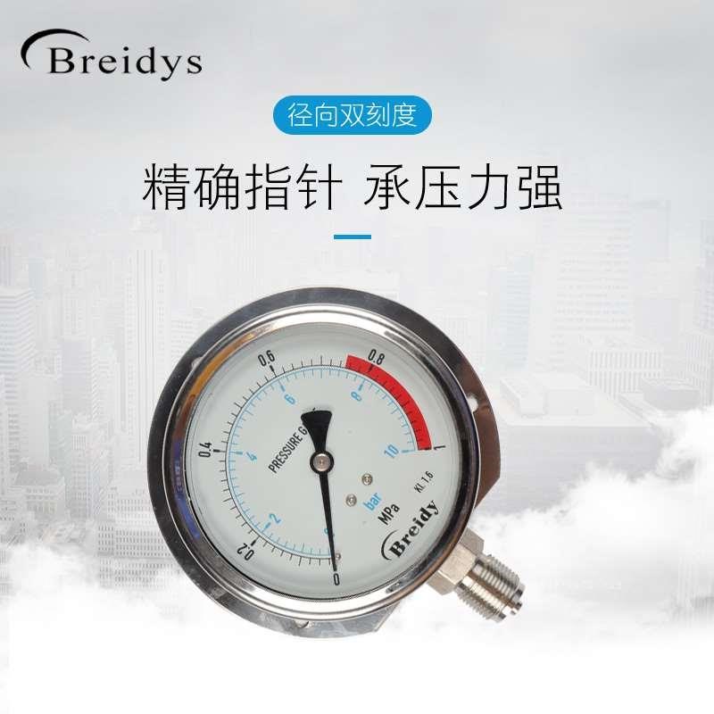 船用压力表YN100T径向带边不锈钢压力表0-1.6MPa水压气压3/8 1/2