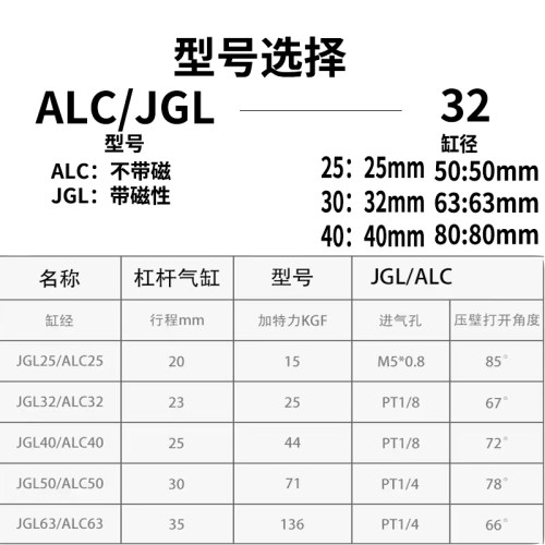 ALC/JGL杠杆气缸25/32/40/50/63气动夹紧摇臂压紧夹具下压双压板