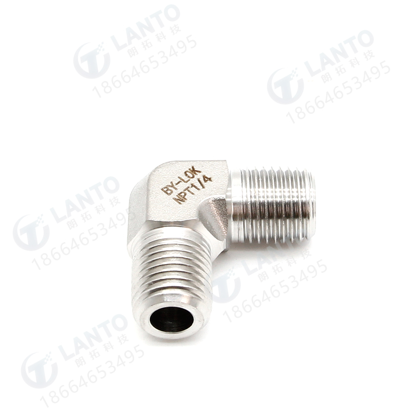 316L不锈钢外螺纹卡套弯头 1/4NPT转1/4软管压力表气管转换接头