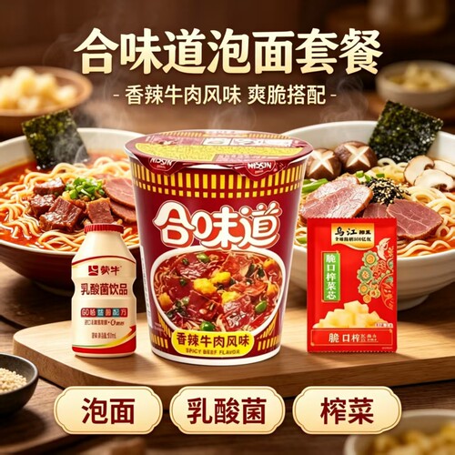 日清合味道杯装香辣牛肉面76g速食泡面Q弹好面鲜香可口混合味