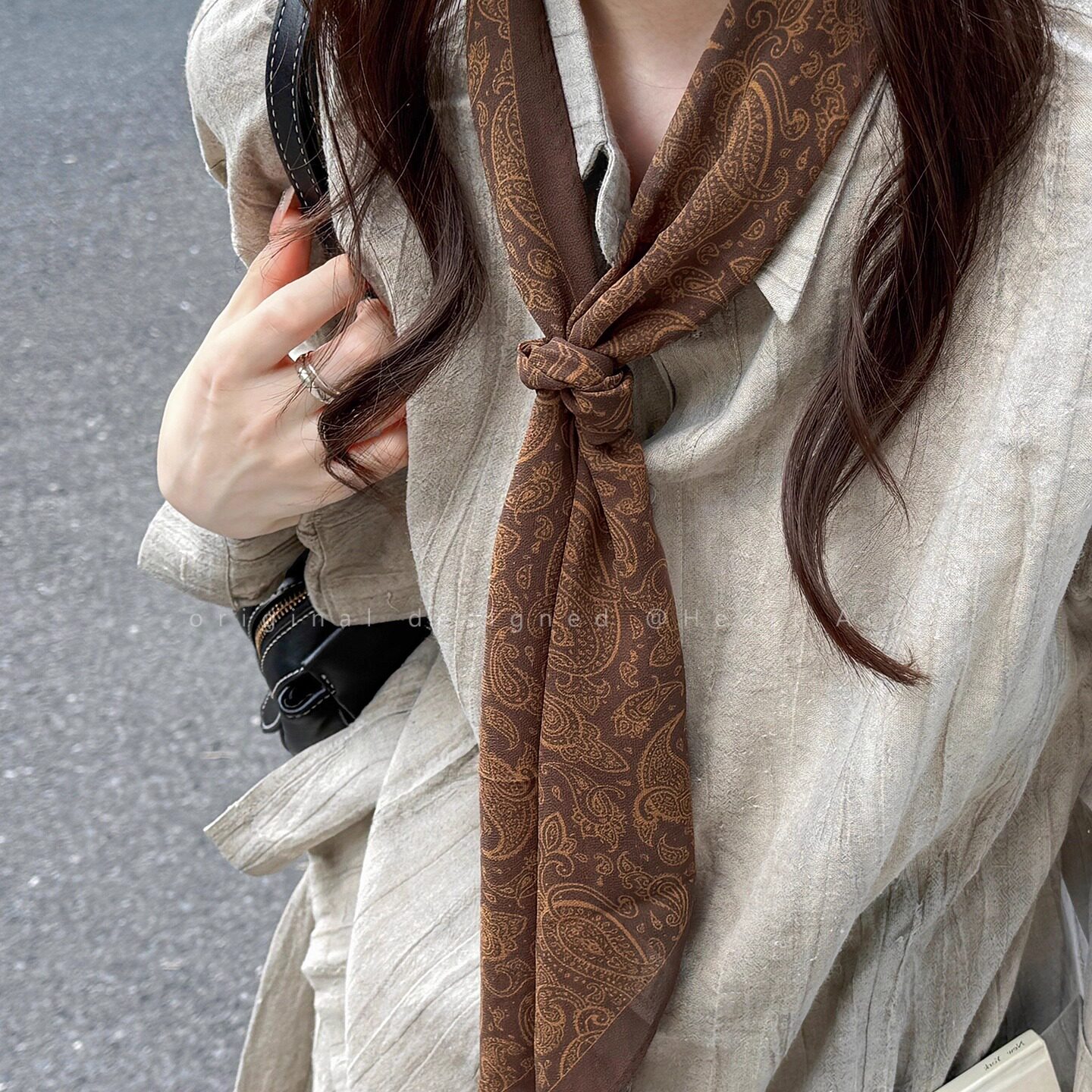 秋冬复古腰果丝巾领巾女2025新款高级感围脖丝带时尚气质围巾配饰