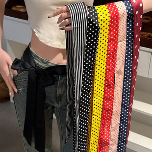 复古波点条纹领带法式丝巾飘带衬衫西装装饰腰带多用绑发围巾配饰