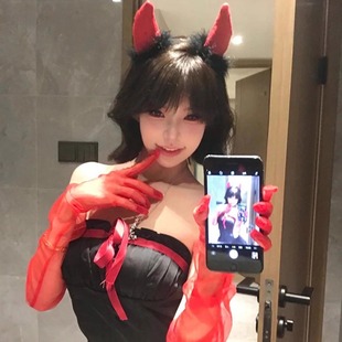 万圣节纯欲红色薄款 扮辣妹拍摄道具饰品 网纱手套长配饰cosplay装