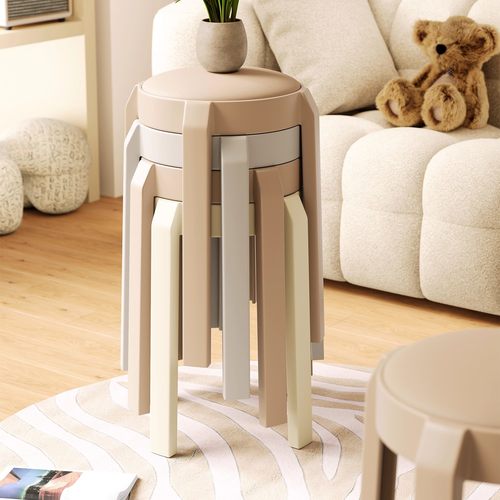 日本SA塑料凳子家用加厚软包圆凳可叠放备用凳餐桌吃饭凳高凳简约