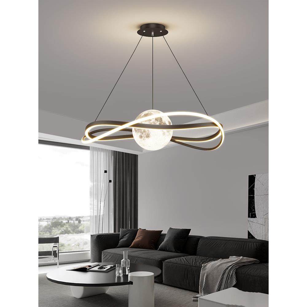 餐厅吊灯简约现代创意月球星球圆形饭厅吧台餐桌灯极简家用卧室灯