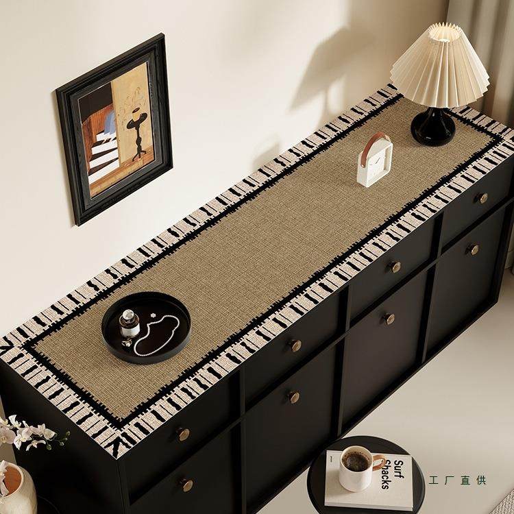 餐边柜桌垫中古风台面保护垫子长方形桌布防水防油免洗电视柜盖布