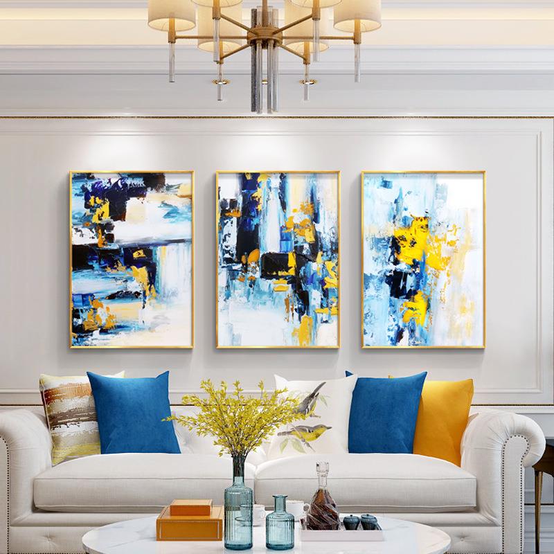 资深画师手绘油画现代抽象客厅沙发三联挂画手工立体壁画大芬村画