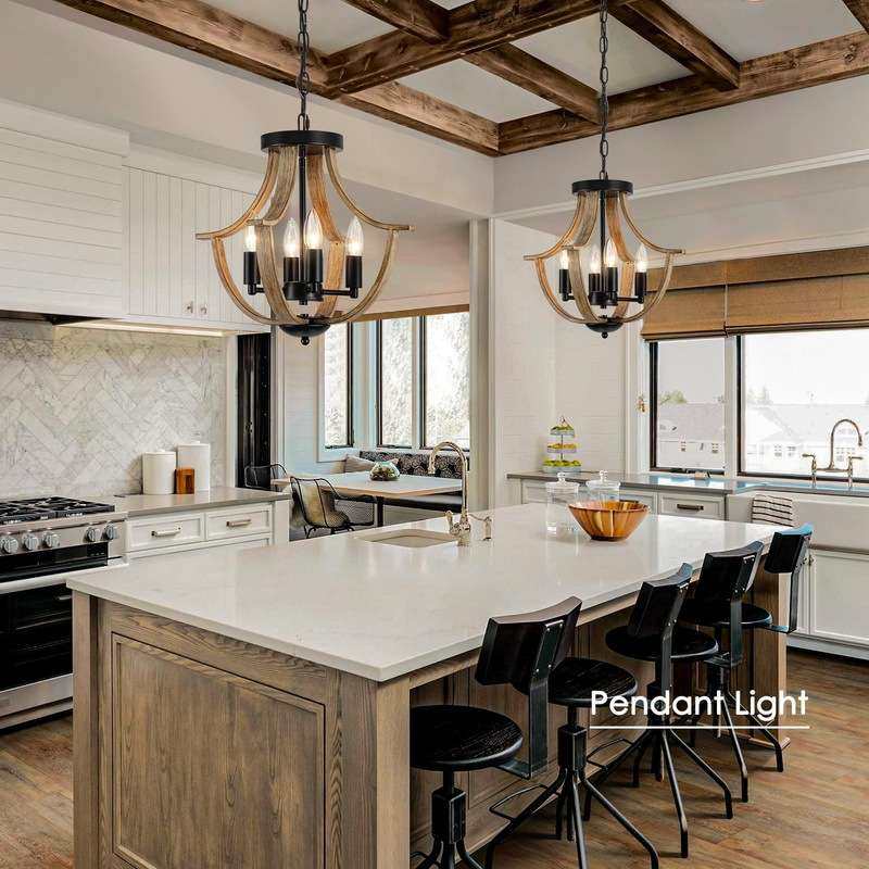 美式农舍farmhouse复古木纹卧室岛台吸吊两用吊灯亚马逊跨境