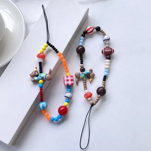 手机挂绳DIY卡通立体方格腊肠狗立体橄榄球腊肠狗挂手腕可手提女款通用包包钥匙扣小众手机结实耐用手机挂绳