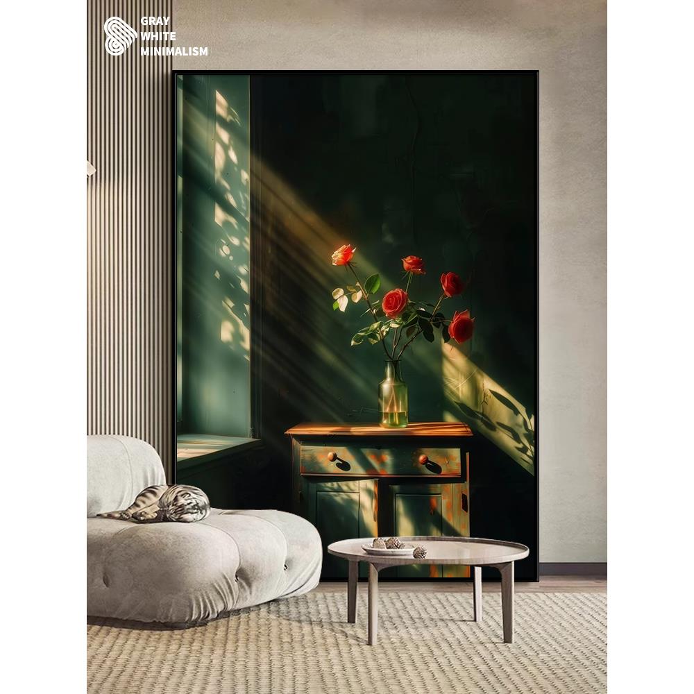 《光影玫瑰》小众意式客厅光影高级感装饰画玄关艺术挂画极简风