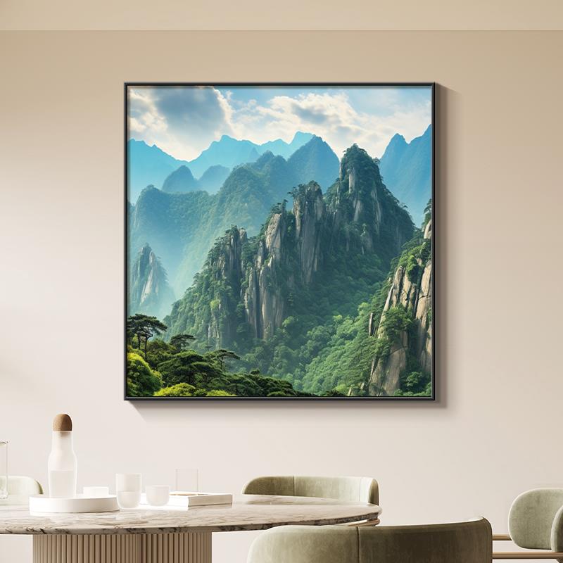 背有靠山餐厅装饰画现代简约客厅办公室挂画有山无水风景画晶瓷画