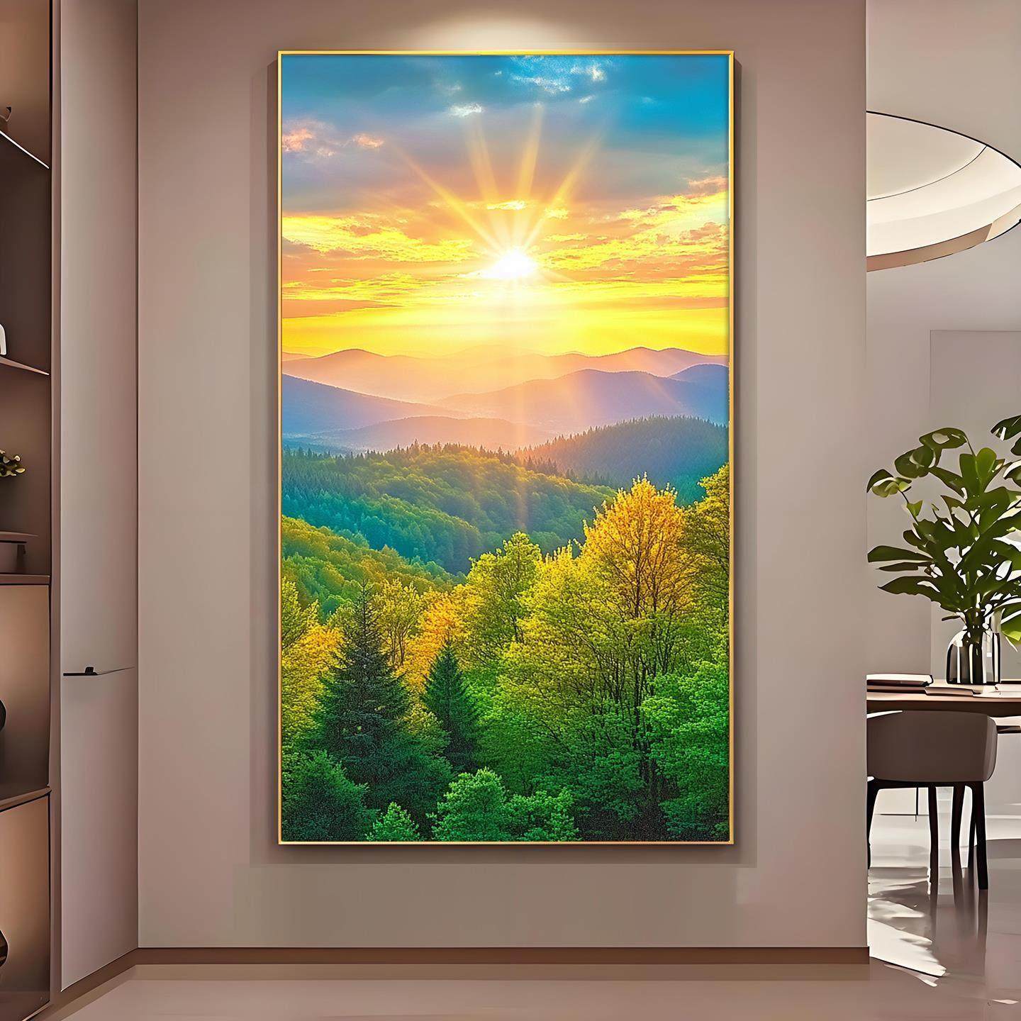 旭日东升玄关装饰画入户客厅东墙挂画日出东方简约风景画墙画壁画,家居饰品,现代装饰画,淘宝优惠券,粉丝福利购,淘宝优惠卷