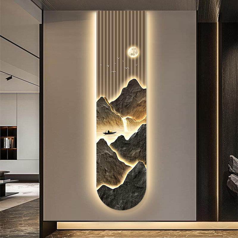 侘寂风玄关装饰画LED灯画别墅楼梯转角挂画高级感山水新中式壁画,家居饰品,现代装饰画,淘宝优惠券,粉丝福利购,淘宝优惠卷