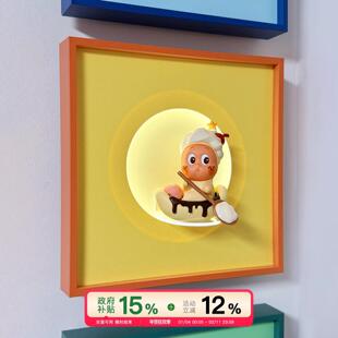 多巴胺星星人潮玩手办盲盒展示相框可发光客厅转角装饰画卧室挂画
