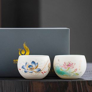 主人杯夫妻一对羊脂白玉素烧主人杯茶杯陶瓷品茗单杯茶具茶盏家用