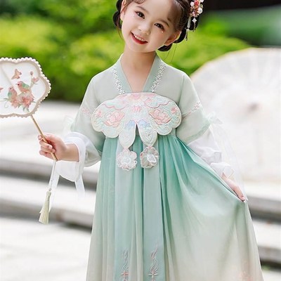 中秋女童汉服2023嫦娥仙子襦裙款刺绣儿M童古装唐装超仙短袖洋装