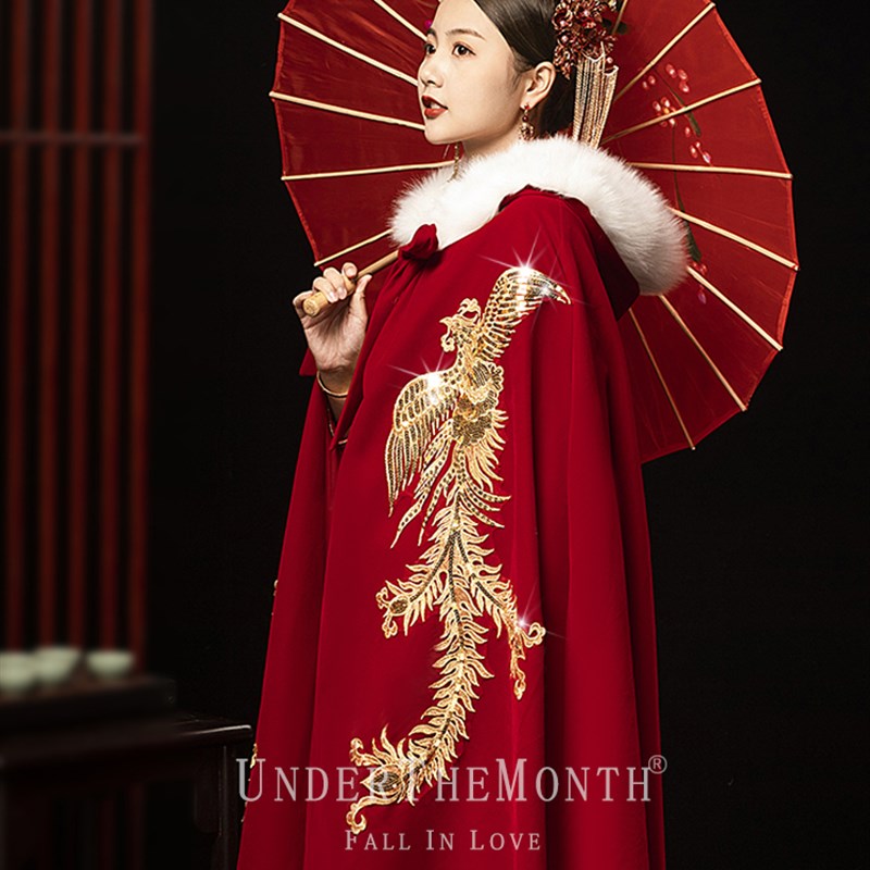 极速新娘结婚秀禾披风古风古装女秋冬款斗篷N外套红色长款披肩外