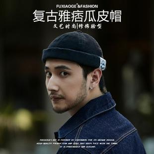 小众日系复古雅痞地主帽男瓜皮帽女时尚嘻哈帽帆布水兵帽流氓帽潮