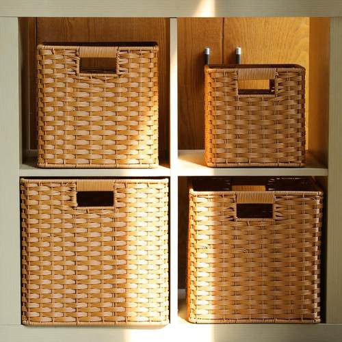 卡莱克格子柜收纳筐塑料仿藤编家用电视柜书架杂物储物整理筐方形