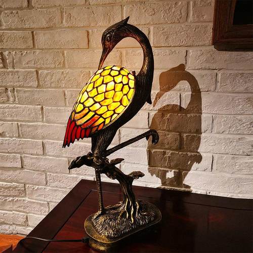 【仙鹤】帝凡尼彩玻全铜增值传世摆件送礼物祝寿客厅书房玄关台灯