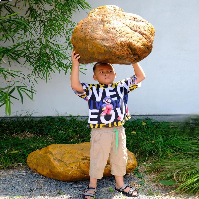黄蜡石庭院花园造景布置摆件户外彷真附石头玻璃钢大雕塑软装假石