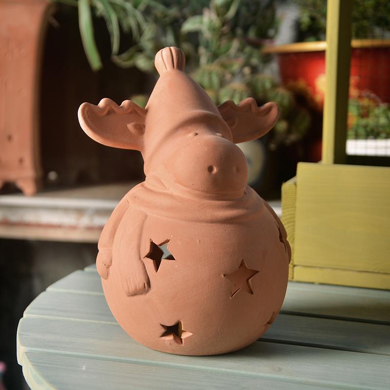 麋鹿红陶摆件庭院装饰品阳台造景布置风灯蜡烛灯户外花园装饰摆件