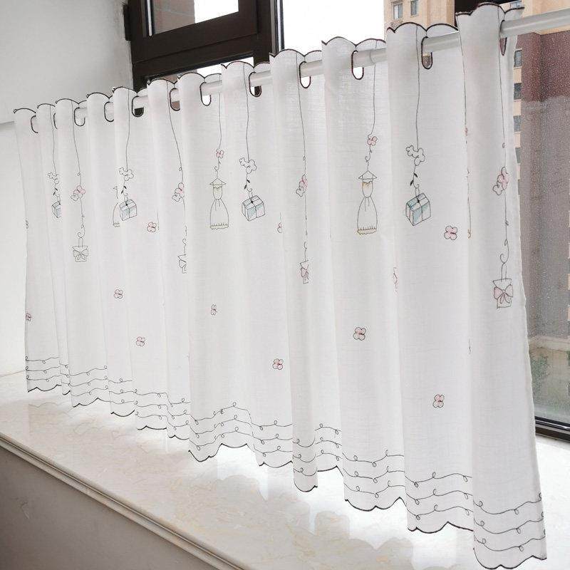 北欧风格短窗帘 免打孔半截窗帘 厨房飘窗短纱帘遮光设计