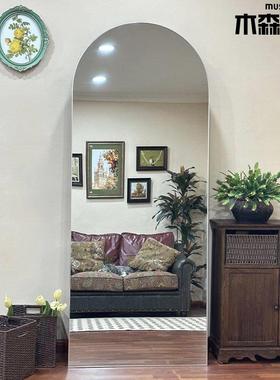 半圆铝合金木森镜子服装店专用试衣镜显瘦落地镜家用穿衣镜