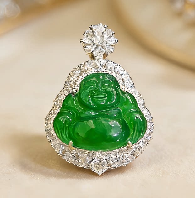 【Tia姐妹团专享】新款天然A货冰种满绿翡翠佛公吊坠KBR60211001