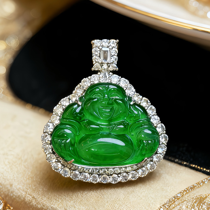 【Tia姐妹团专享】新款天然A货翡翠冰种满绿佛公吊坠KBR51211003