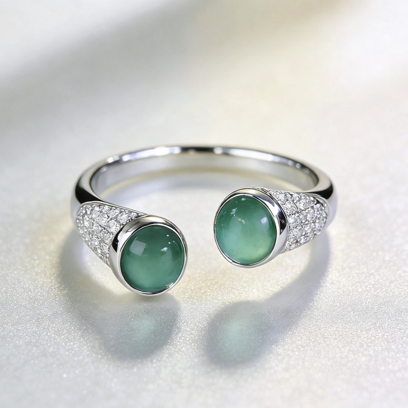 【Tia姐妹团专享】天然A货翡翠高冰双蛋面开口戒百搭KBR60317016