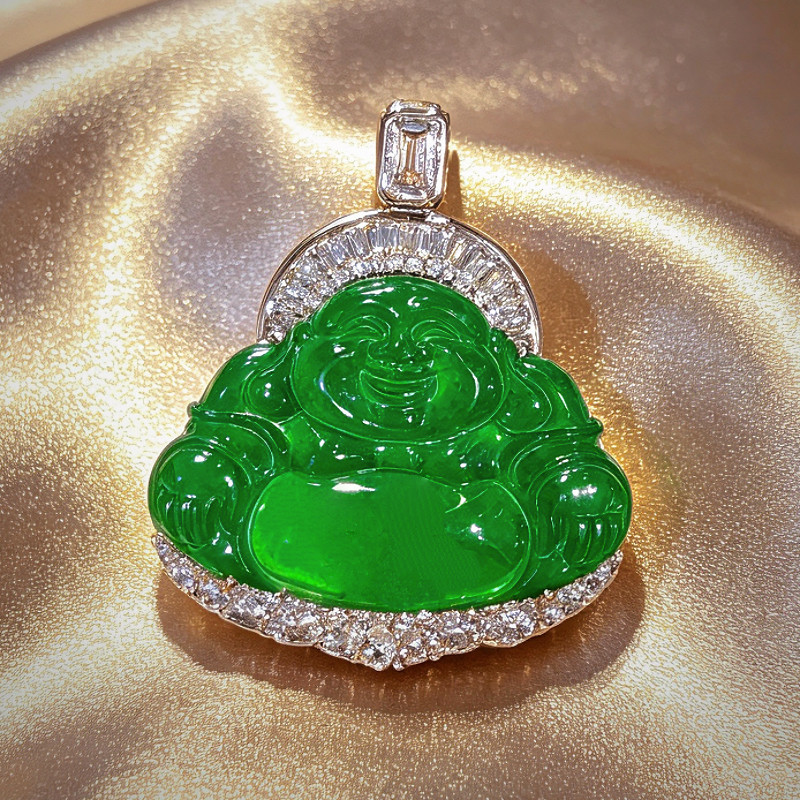 【甜甜圈虹虹tia专享】天然A货冰种翡翠满绿佛公吊坠KBR51209002