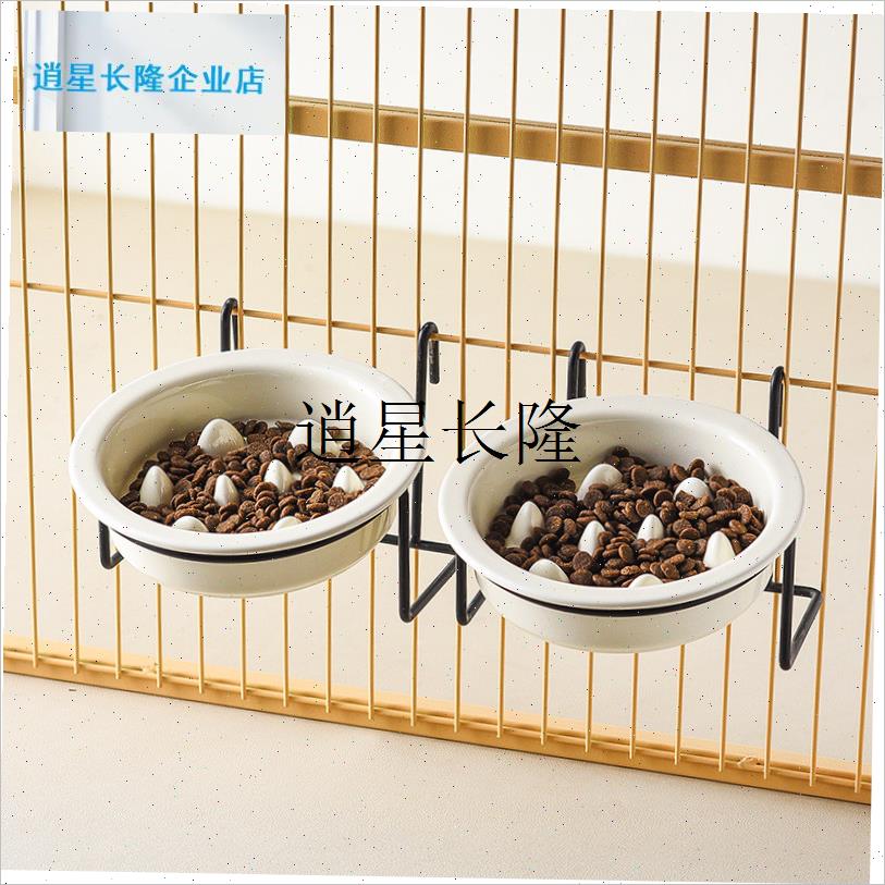 l宠物陶瓷碗猫碗狗碗慢食碗粮碗狗狗F猫咪饭碗食盆饭盆挂钩铁架正