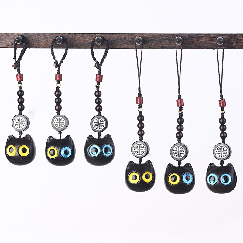 创意黑檀木猫咪汽车钥匙扣挂件可爱挂饰手机链男女情侣小礼品