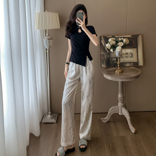 新中式短袖套装女装时尚减龄休闲运动风直M筒裤洋气今夏流行两件