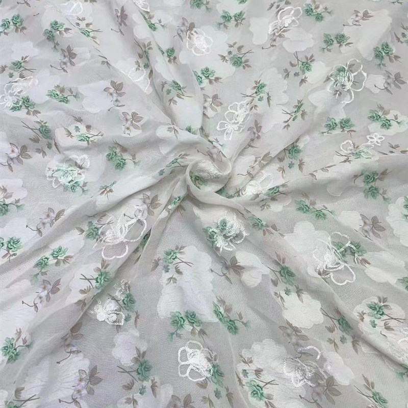 厂家直批新款现货  雪纺印花绣花 田园风碎花连衣裙上衣女装面料