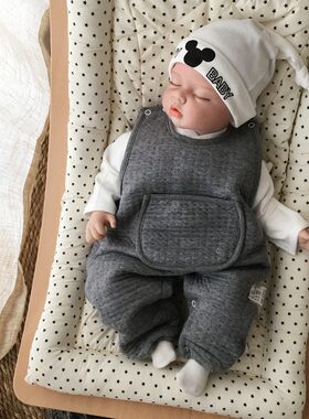 初生婴儿男女g背带保暖空气棉无袖连体衣爬爬服哈衣背带裤休闲外