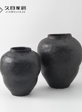 侘寂风新中式陶瓷大花瓶落地花器黑色白色电视柜装饰品干花插摆件