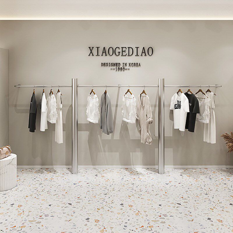 简约轻奢服装店展示架陈列架落地式不锈钢侧挂架时尚女装店粗管架