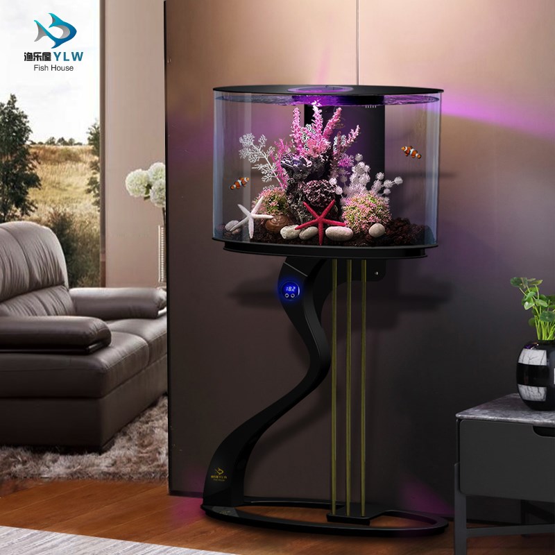 鱼缸客厅小型2024新款电视柜旁落地生态鱼缸免换水边几缸创意造景