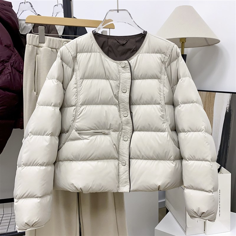 无领羽绒服女短款k2024秋冬新款设计感小款时尚薄款小个子时髦外