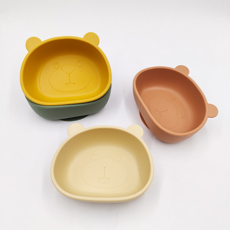 新款食品级硅胶儿童喂养餐具套装卡通宝宝一体式吸盘辅食碗餐盘
