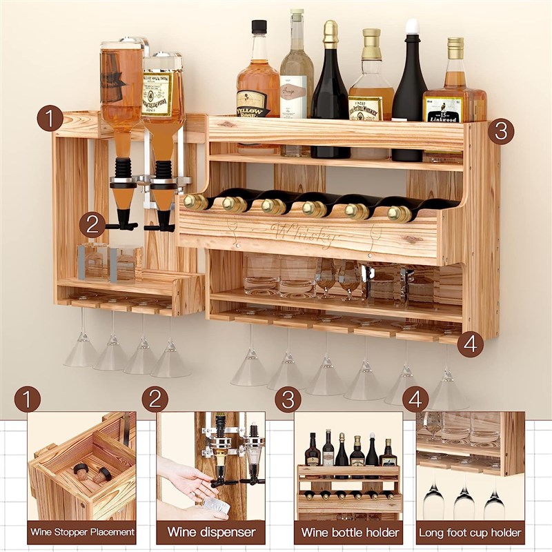 挂墙式木质红酒架倒挂高脚杯墙上酒架酒杯收纳整理餐厅墙上装饰